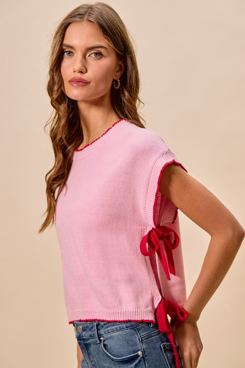 Side Ribbon Dolman Sweater Top -