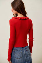 Cascade Ruffle Ribbed Cardigan -