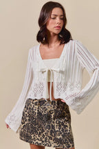Ribbon Tie Open Front Cardigan - Off White
