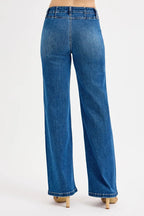 Seam Detail Wide Leg Denim Jeans -