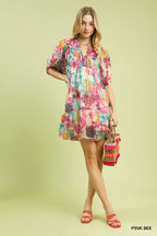 Watercolor Floral Babydoll Dress - PINK MIX