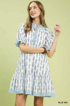 Striped Trim Floral Mini Dress -
