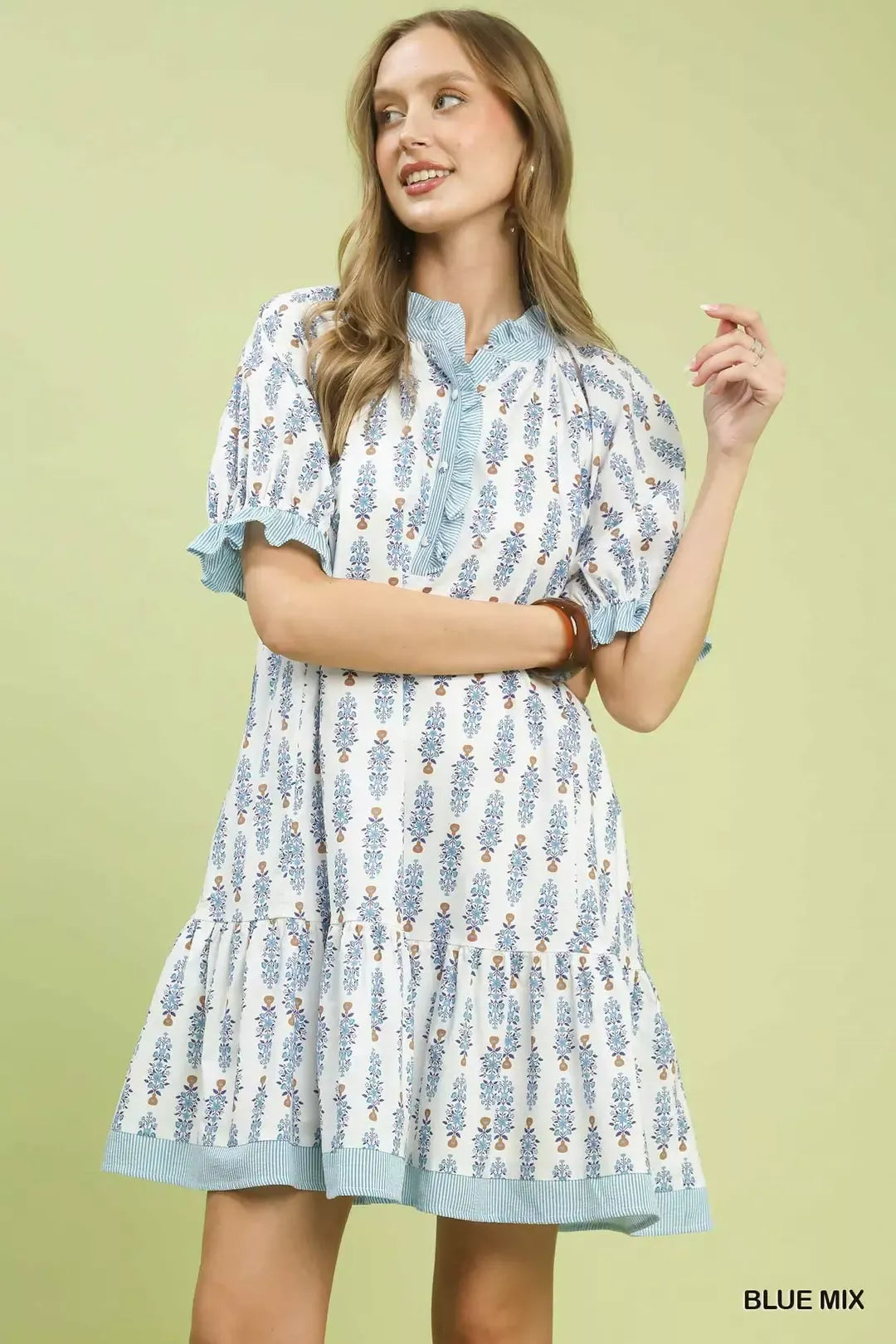 Striped Trim Floral Mini Dress -