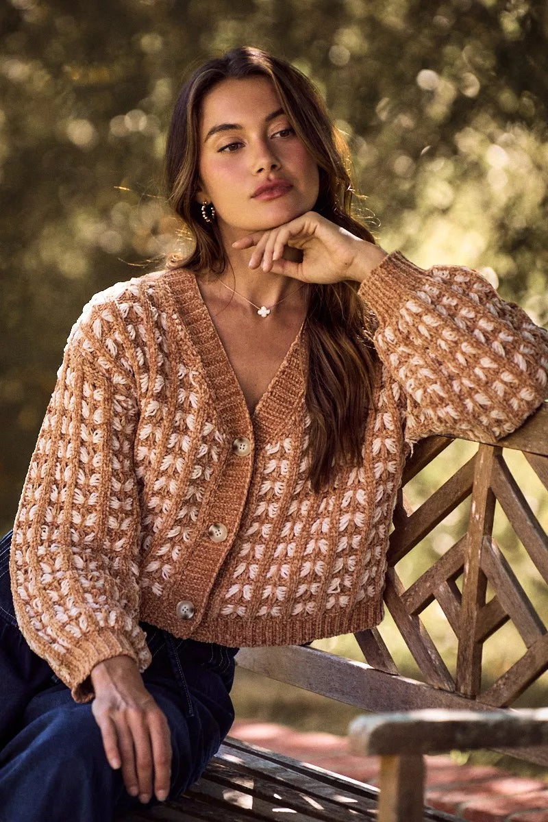 Soft Chenille Textured Button Sweater Cardigan -