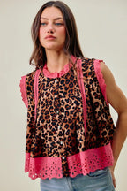 Leopard Pleated Sleeveless Blouse -