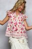 Tassel Tie Floral Flutter Blouse - PINK MULTI