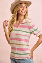Striped Collared Multi Color Knit Top -