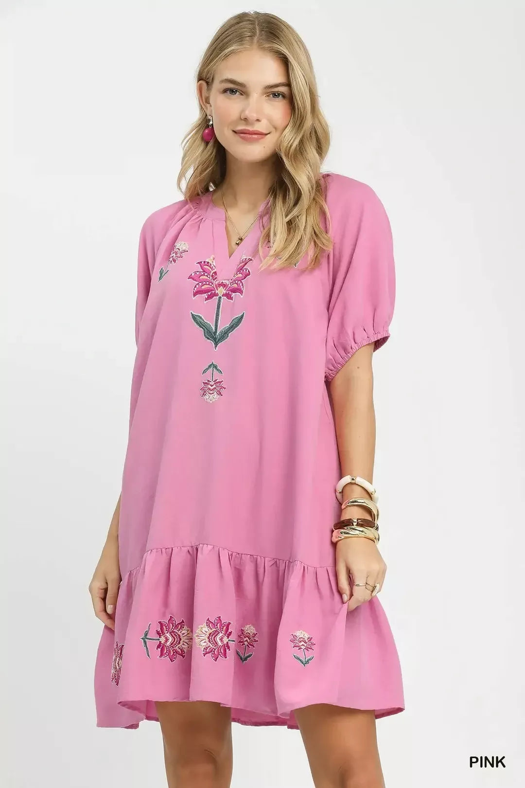 Embroidered Floral Babydoll Mini Dress -