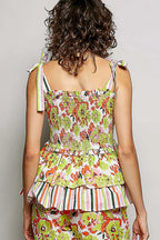 Floral Smocked Ruffle Tie Cami -