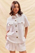 Button Front Utility Shorts Set - OFF WHITE