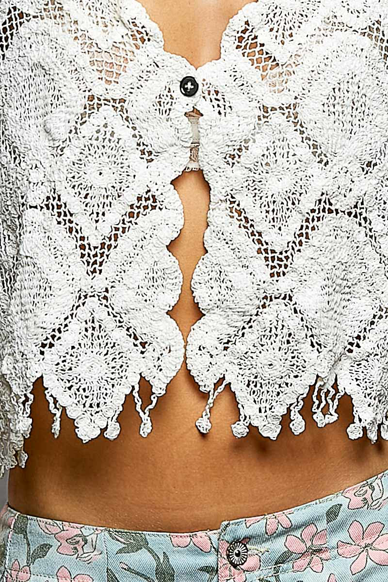 Scalloped Crochet Fringe Cropped Vest -