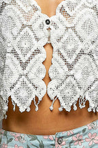 Scalloped Crochet Fringe Cropped Vest -