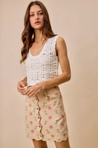 Rose Print Scallop Mini Skirt -