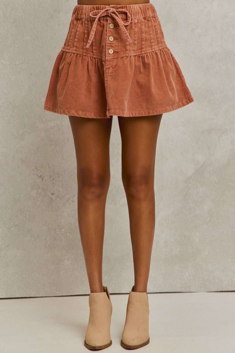 Pintuck Corduroy Mini Skirt -