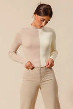 Fitted Color Block Crop Sweater -