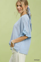 Crochet Trim Flutter Sleeve Top -