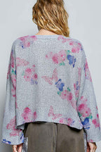 Butterfly Print Ribbed Knit Top -