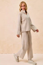 Two Tone Ribbed Half Zip Pullover -