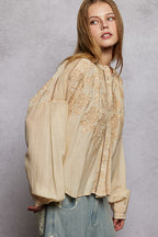 Embroidered Washed Button Down Shirt -