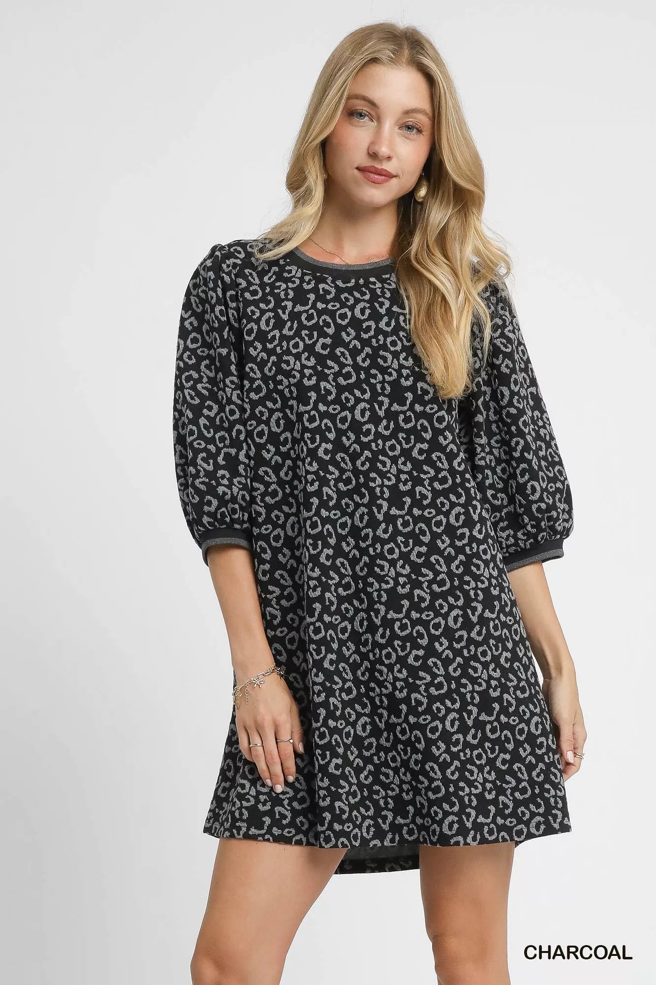Leopard Jacquard Puff Sleeve Mini Dress Secondary image