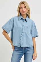 Oversized Cropped Denim Shirt -