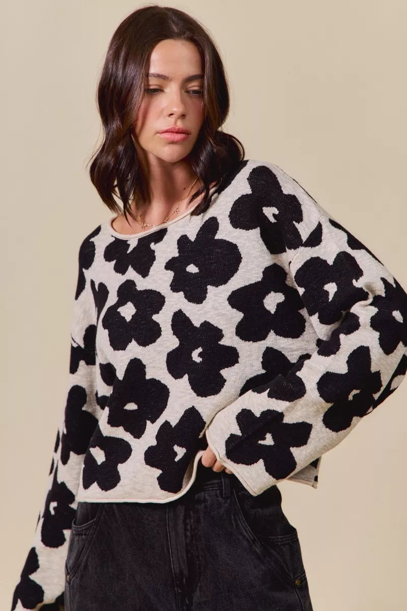Loose Floral Knit Lightweight Sweater -