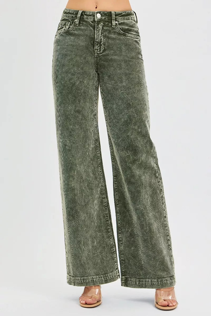 High Rise Corduroy Wide Leg Jeans -