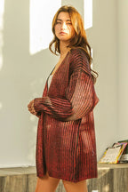 Metallic Knit Open Front Cardigan -