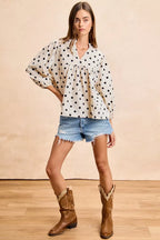 Polka Dot V Neck Blouse -