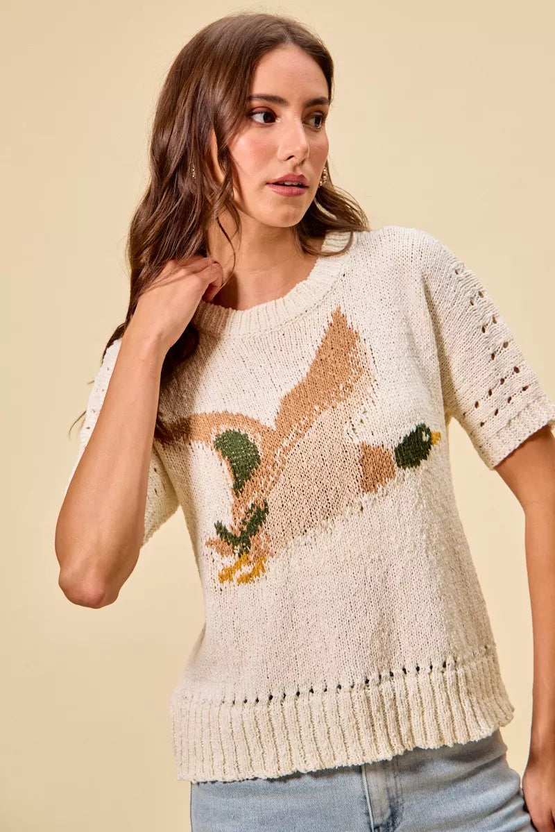 Duck Pattern Short Sleeve Sweater -