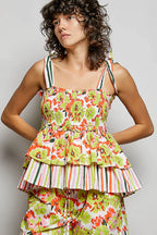 Floral Smocked Ruffle Tie Cami -