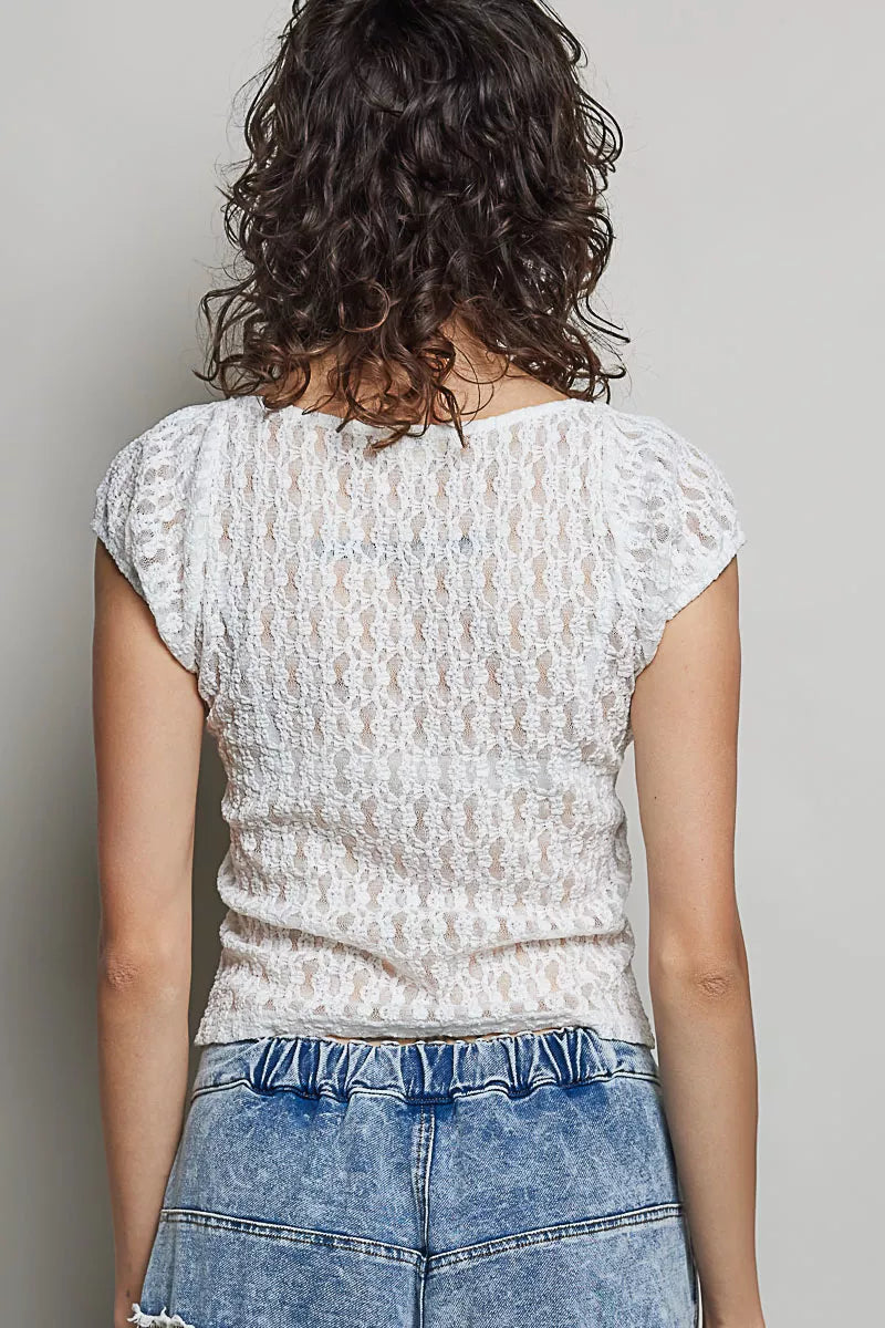 Lace Sweetheart Short Sleeve Top -