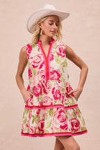 Floral Contrast Tiered Ruffle Mini Dress -
