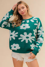 Flower Pattern Long Sleeve Sweater -