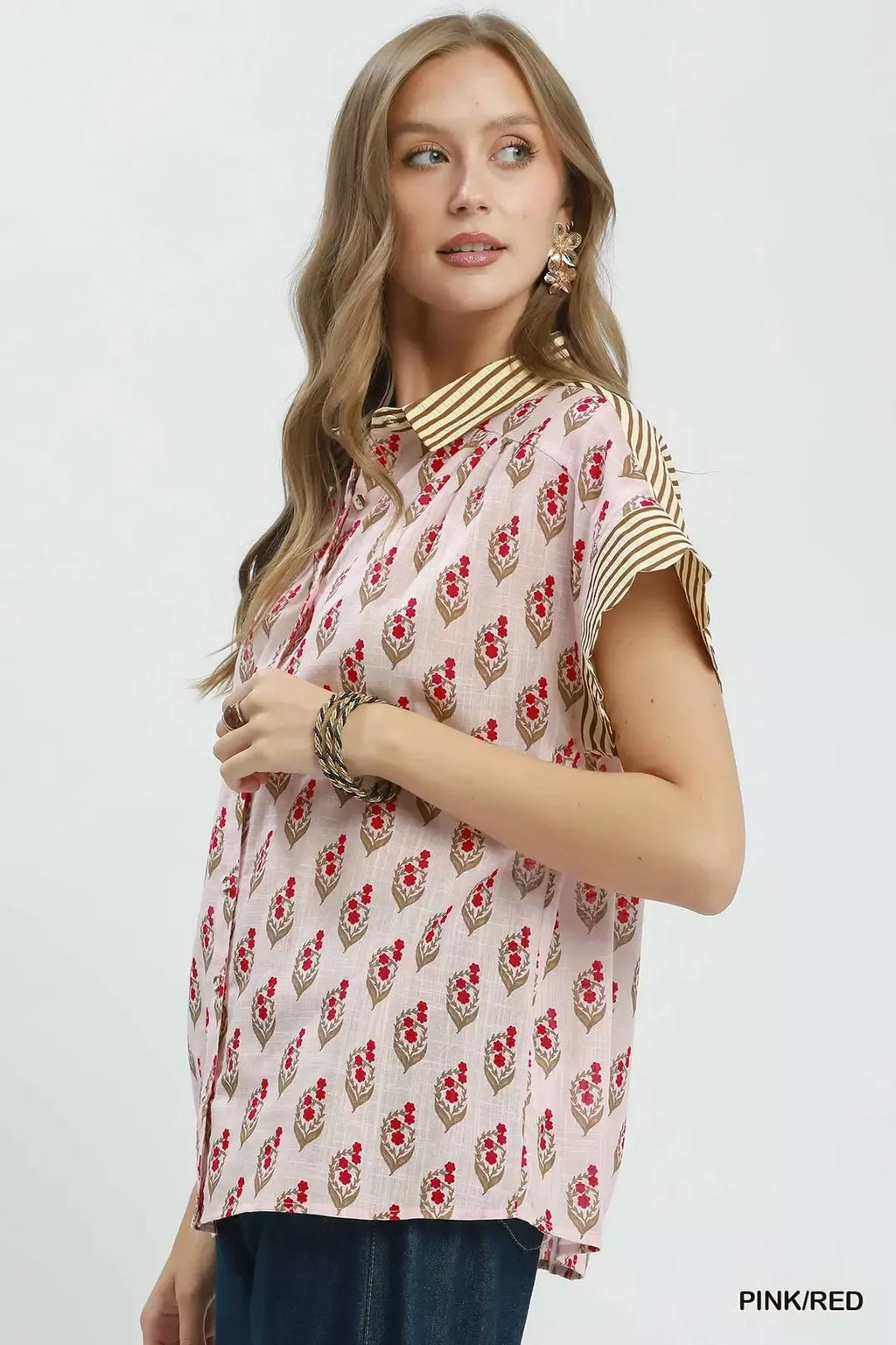 Block Print Contrast Collar Shirt -