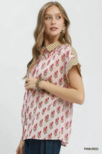 Block Print Contrast Collar Shirt -