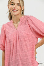 Textured Puff Sleeve Blouse -