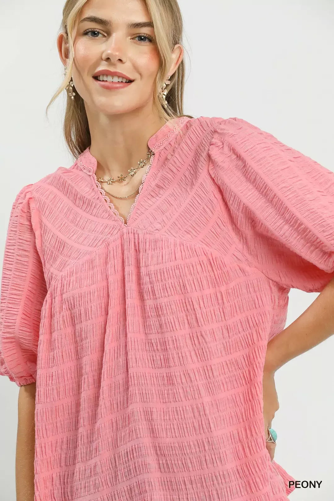 Textured Puff Sleeve Blouse -