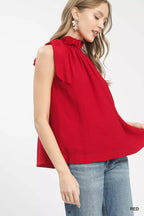 Ruffle Tie Neck Sleeveless Blouse -