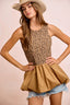 Leopard Bubble Hem Peplum Top - LEOPARD