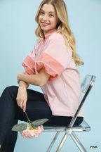 Striped Mixed Puff Sleeve Blouse -