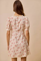 Cream Floral Lace Trim Mini Dress -