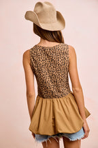 Leopard Bubble Hem Peplum Top -