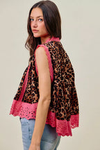 Leopard Pleated Sleeveless Blouse -