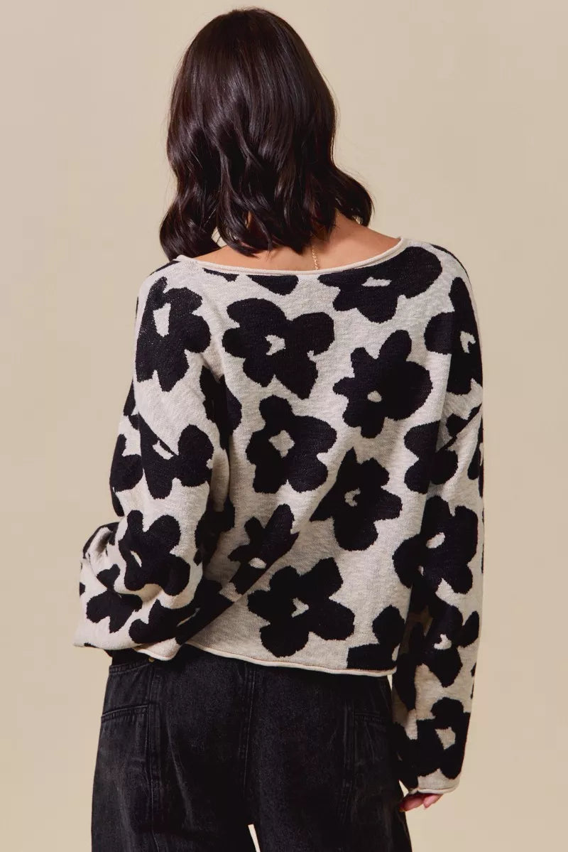 Loose Floral Knit Lightweight Sweater -