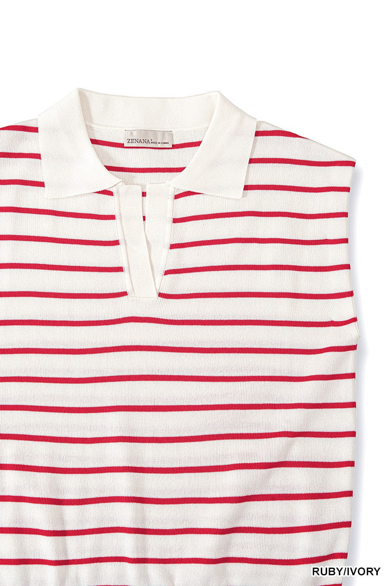Striped Collared Knit Sweater Vest -