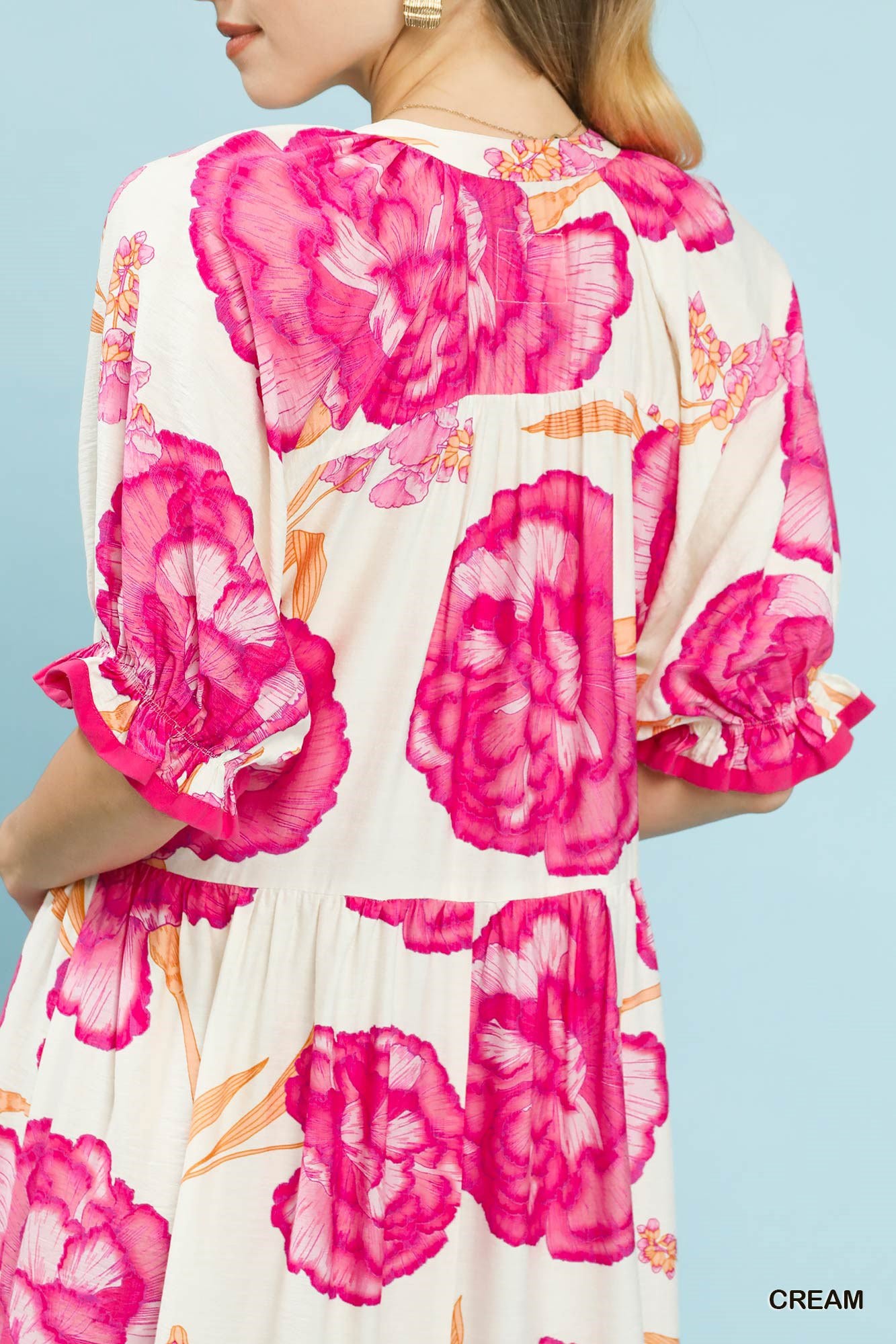 Contrast Trim Floral Midi Dress -