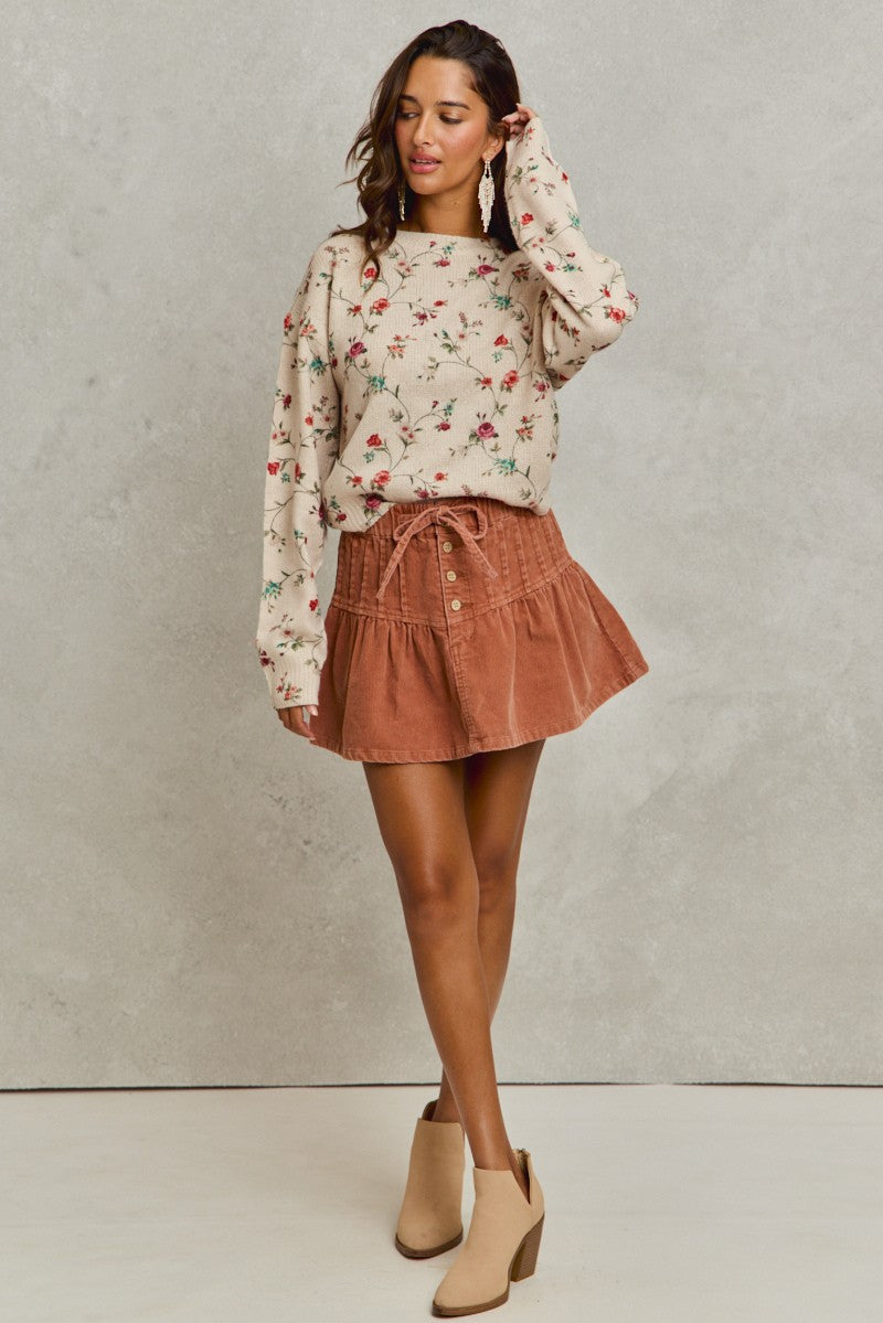 Pintuck Corduroy Mini Skirt -