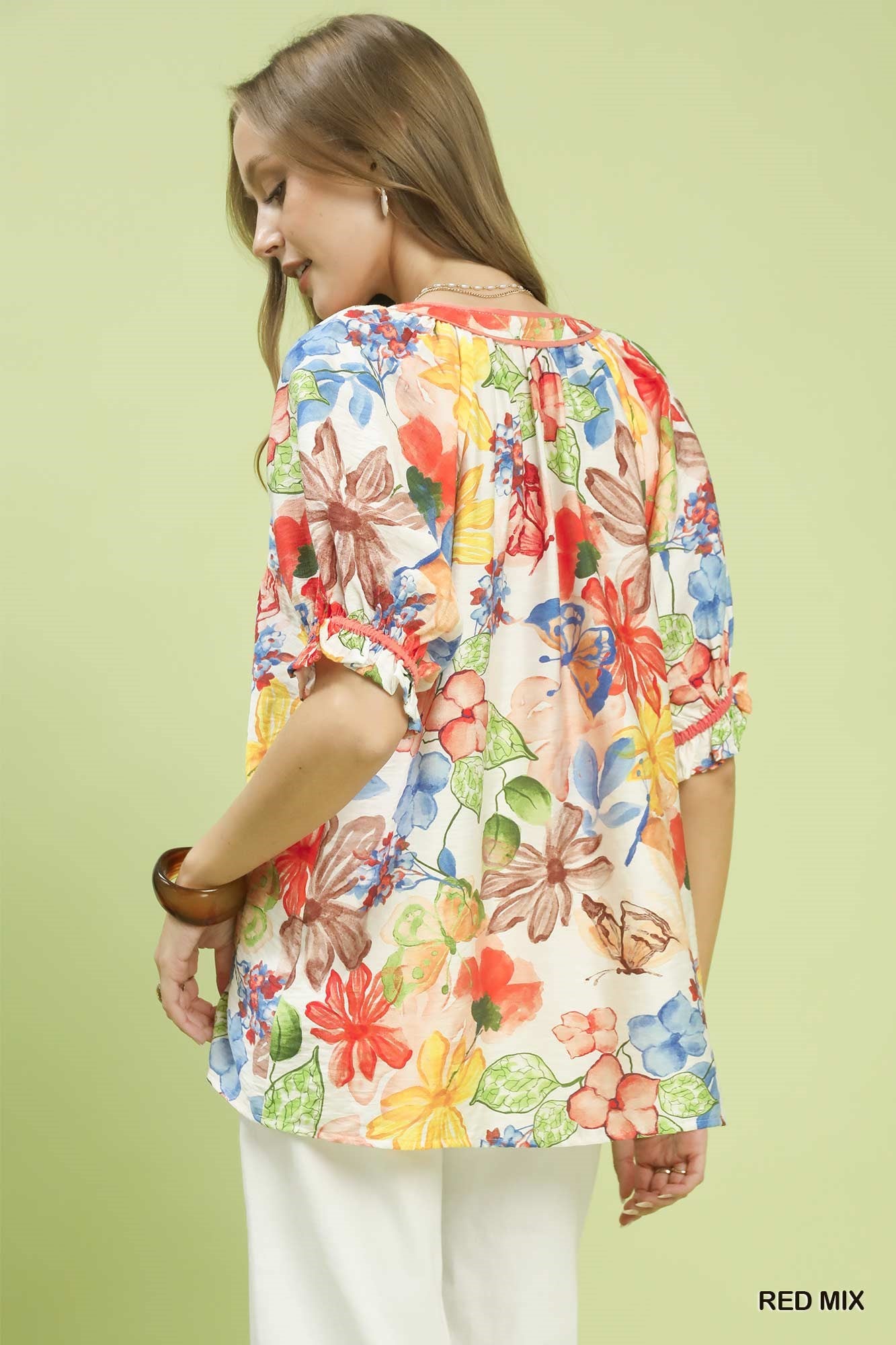 Watercolor Floral High Low Blouse -