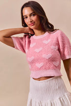 Allover Heart Print Cropped Sweater -